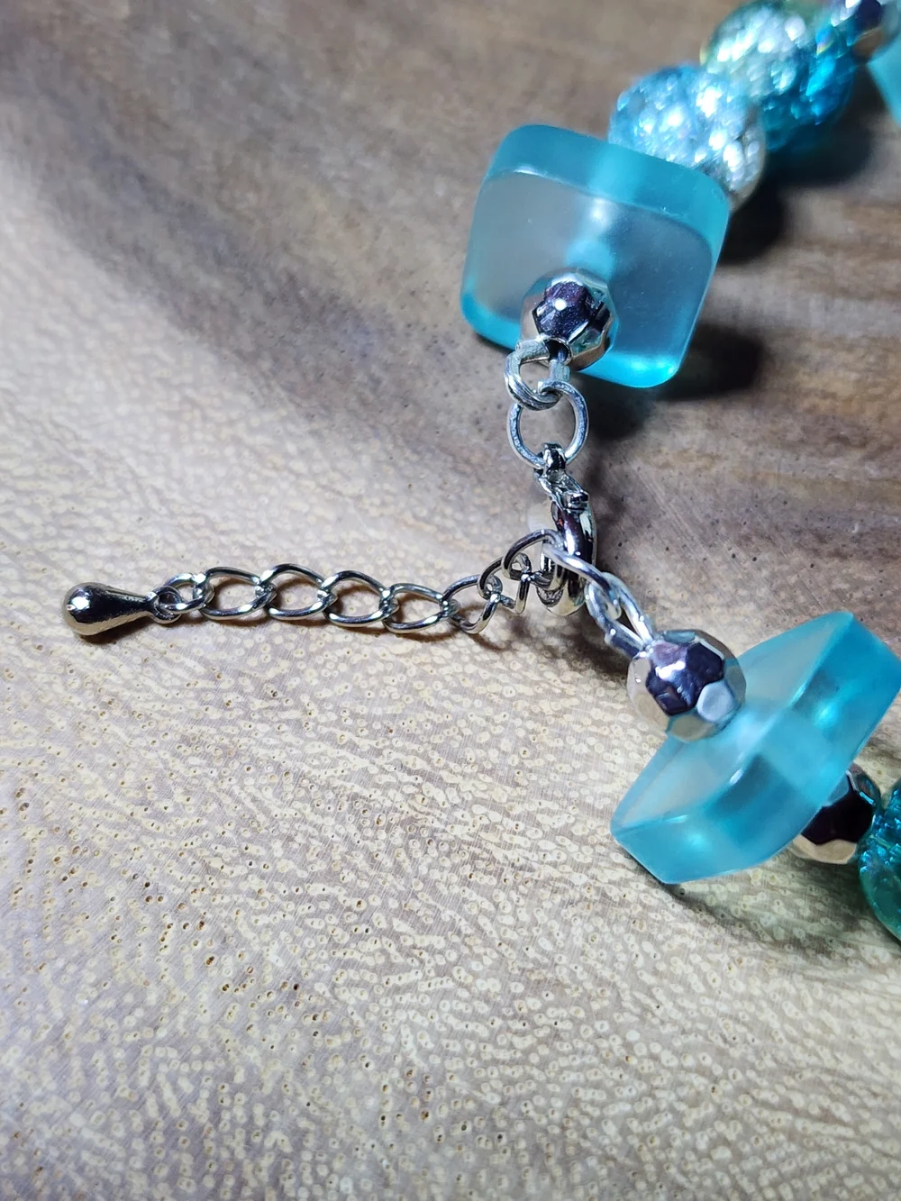 Hand Crafted  Crackled Glass Teal Beaded Bracelet and Earring Set